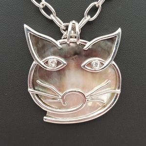 Butler Abalone Cat on Silver Tone Necklace